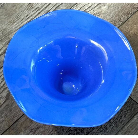 Vintage Blue Blown Glass Pedestal Compote Bowl With Clear Stem - Picture 6 of 9